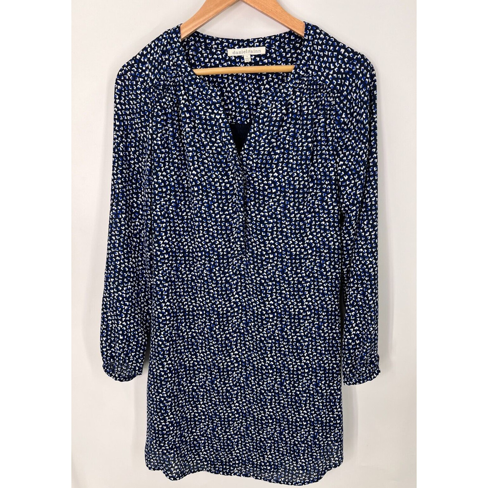 Daniel Rainn Hearts Print Shift Dress Long Sleeve Fully Lined Blue Women's Small